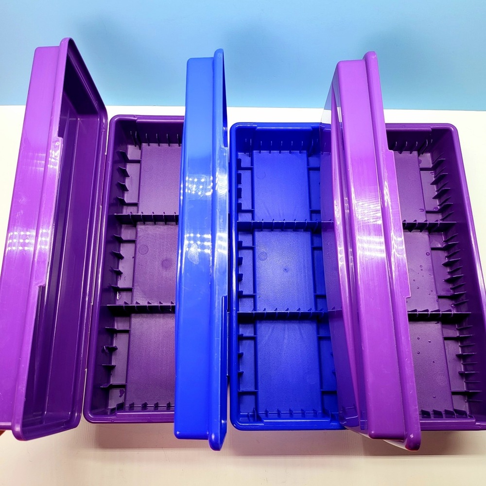 Vintage Cassette Tape Storage LOT 3 Purple & Blue Holder Case Organizer 15 Tapes - Picture 4 of 9